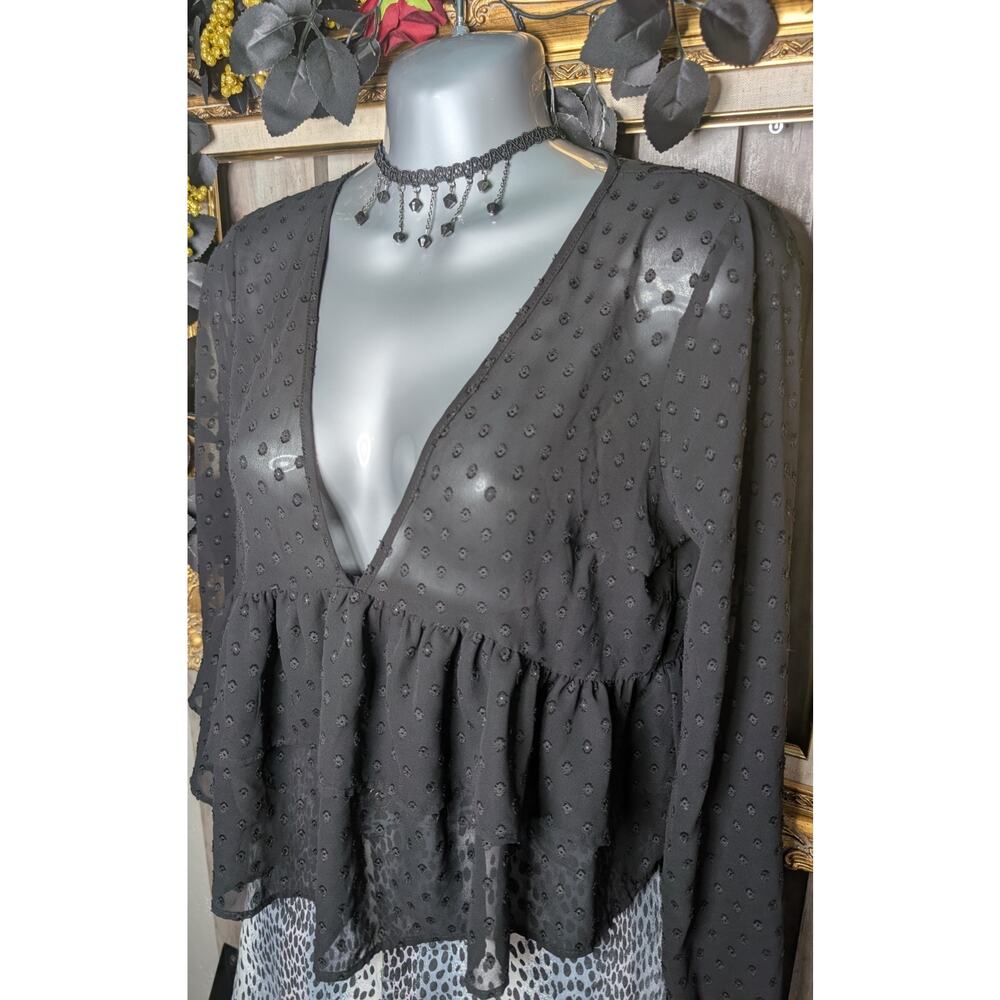 🖤✨ Forever 21 Black Sheer Babydoll Top Goth Coquette Romantic Grunge Size Small